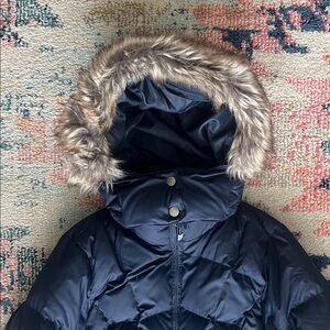 EDDIE BAUER Navy Puffer Jacket with Faux Fur Hood